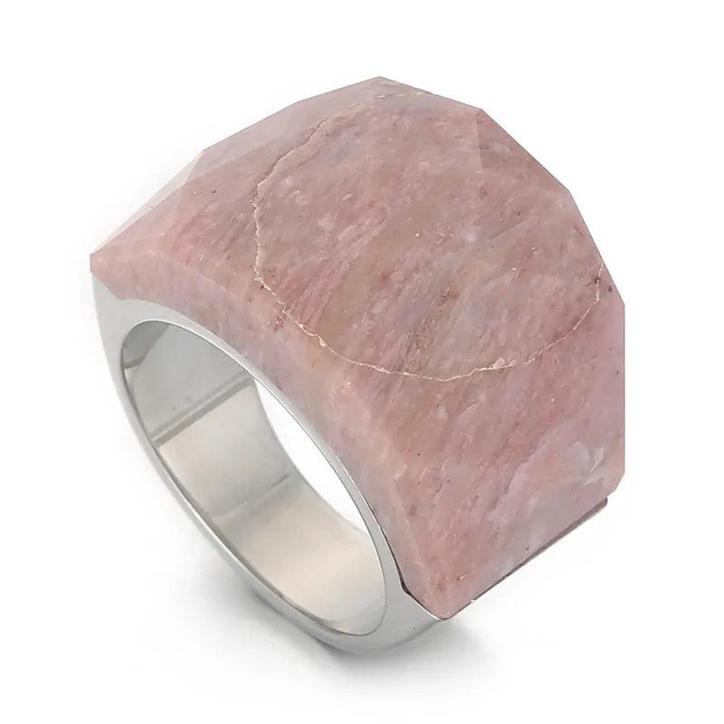fashion round stainless steel plating inlay natural stone rings 1 piece - Lilah jewellery boutique