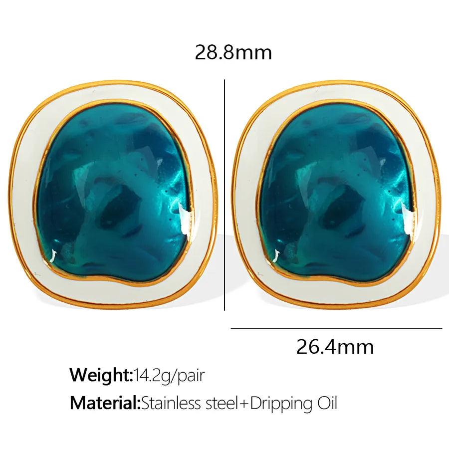 1 Pair Elegant Streetwear Geometric Color Block Enamel Plating Titanium Steel Ear Studs - Lilah jewellery boutique
