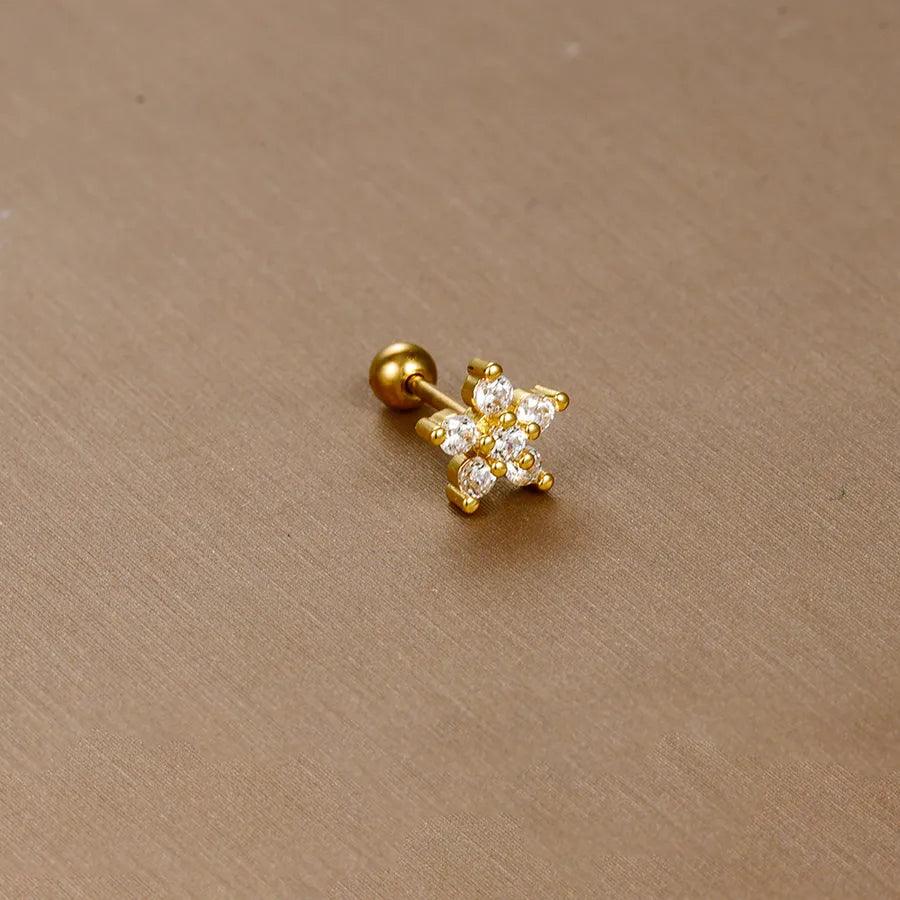 1 piece sweet simple style flower plating inlay titanium steel zircon ear studs - Lilah jewellery boutique