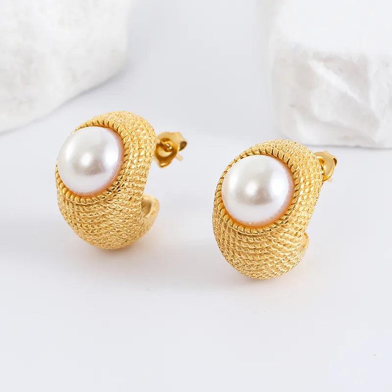 Σκουλαρίκια με πέτρα/πέρλα 304 Stainless Steel Turquoise Ear Studs - Lilah jewellery boutique