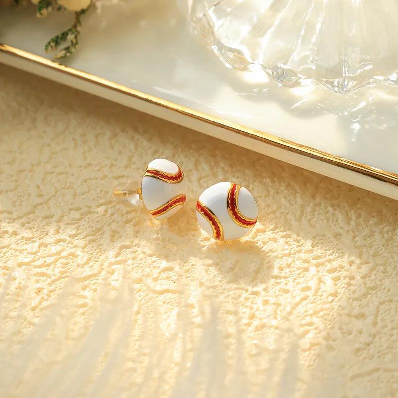 1 Pair Simple Style Sports Commute Basketball Football Enamel Plating 304 Stainless Steel 14K Gold Plated Ear Studs - Lilah jewellery boutique