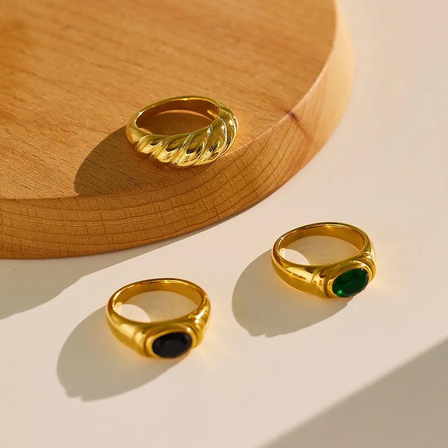 vintage style baroque style simple style oval twist stainless steel titanium steel inlay zircon rings - Lilah jewellery boutique