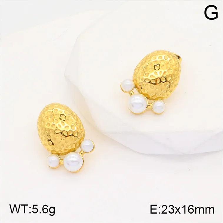 Σκουλαρίκια πατούσακι με πέρλες Pearl Foot Plating Inlay 304 Stainless Steel Pearl 18K Gold Plated Ear Studs - Lilah jewellery boutique