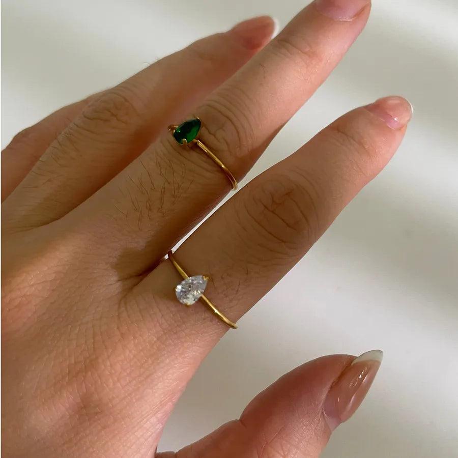 Wholesale Jewelry Basic Simple Style Classic Style Water Droplets 316L Stainless Steel Rhinestones 18K Gold Plated Inlay Open Rings - Lilah jewellery boutique