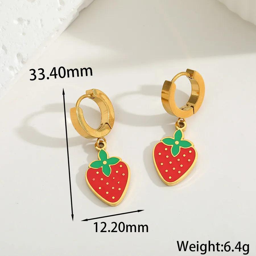Κρικάκια με φράουλες Strawberry Enamel 304 Stainless Steel 18K Gold Plated Drop Earrings - Lilah jewellery boutique