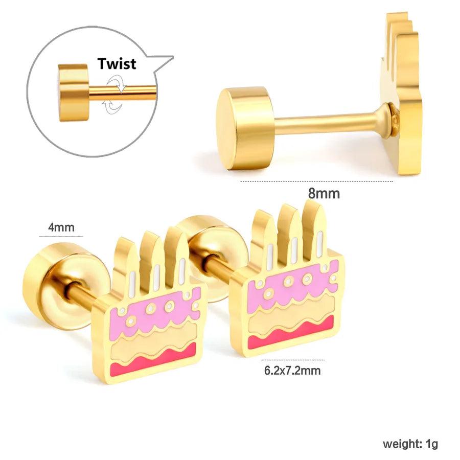 1 Pair Simple Style Ball Cake Watermelon Plating 304 Stainless Steel Bullet Backs Ear Studs - Lilah jewellery boutique