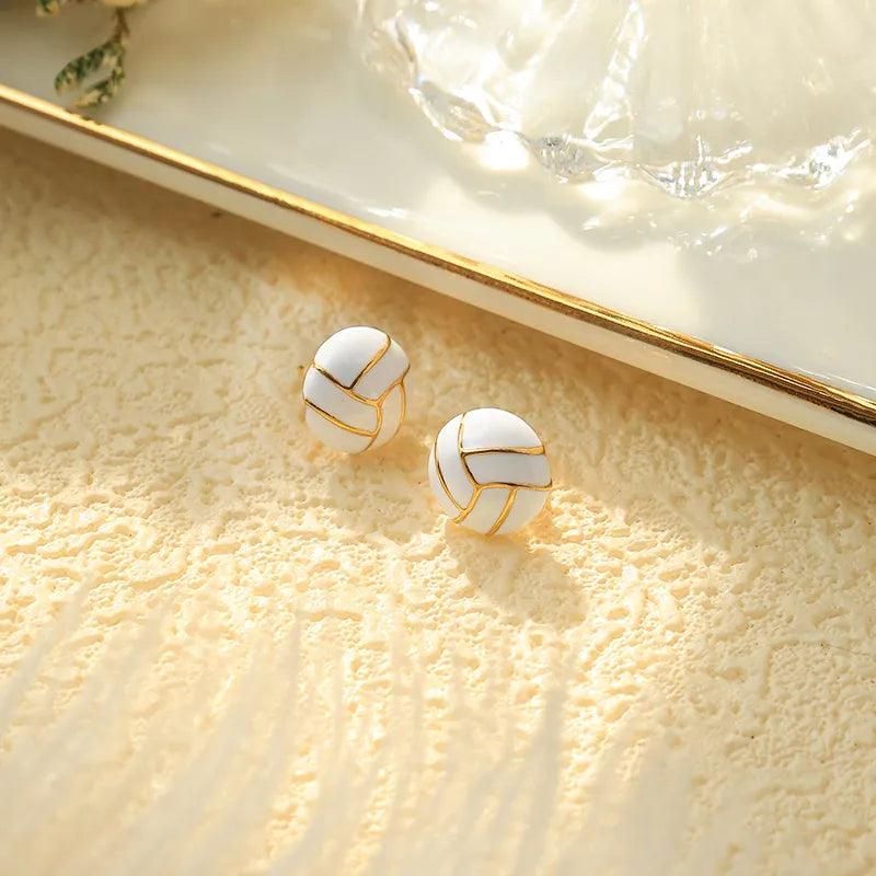 1 Pair Simple Style Sports Commute Basketball Football Enamel Plating 304 Stainless Steel 14K Gold Plated Ear Studs - Lilah jewellery boutique