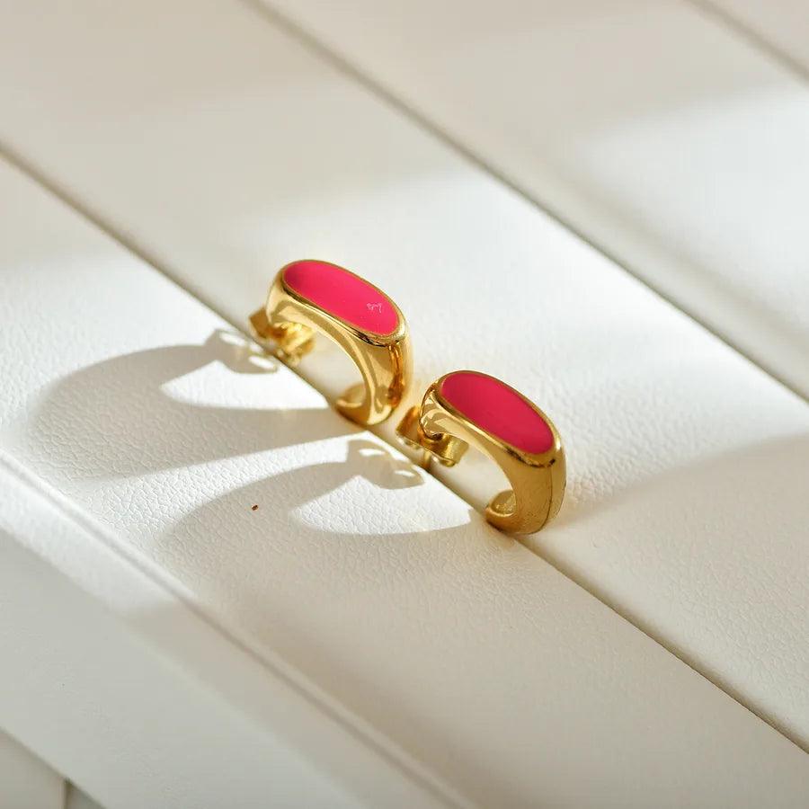 Κρίκοι Style C Shape Enamel Stainless Steel Gold Plated Ear Studs - Lilah jewellery boutique