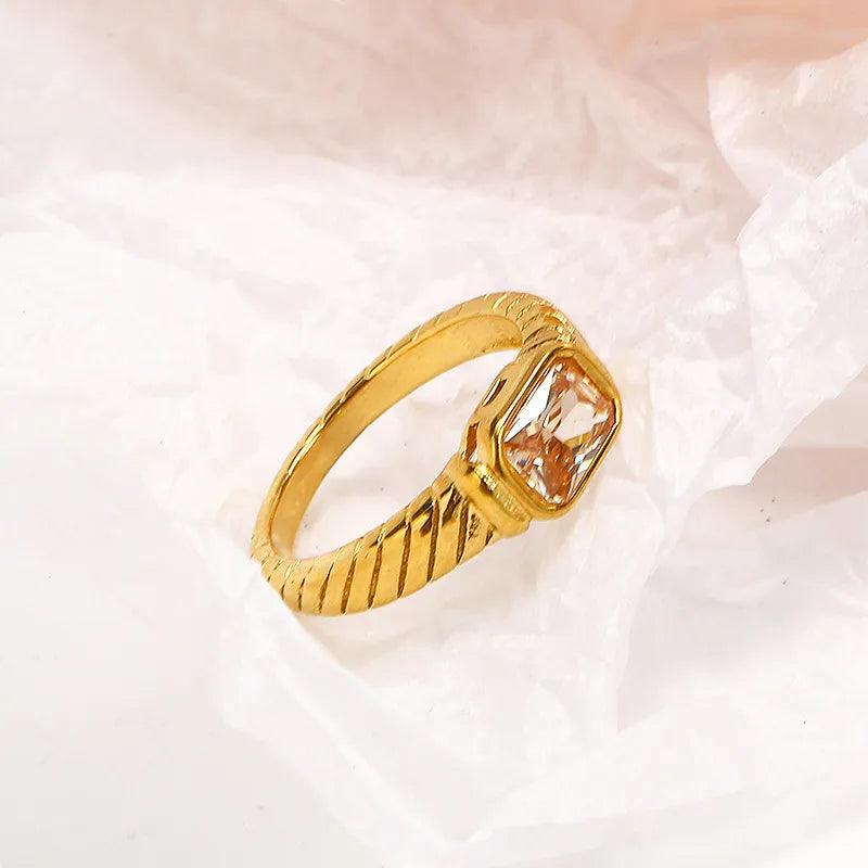 simple style square titanium steel inlay zircon rings - Lilah jewellery boutique