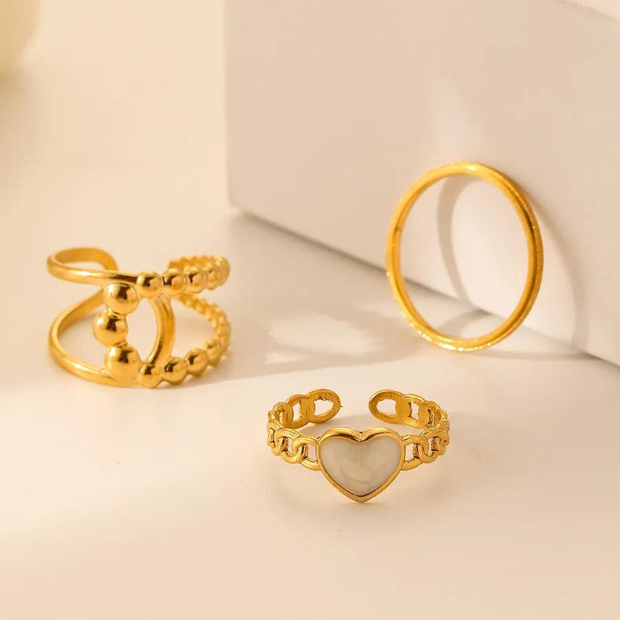 Wholesale Jewelry Fashion Geometric Stainless Steel Artificial Gemstones 18K Gold Plated Plating Rings - Lilah jewellery boutique