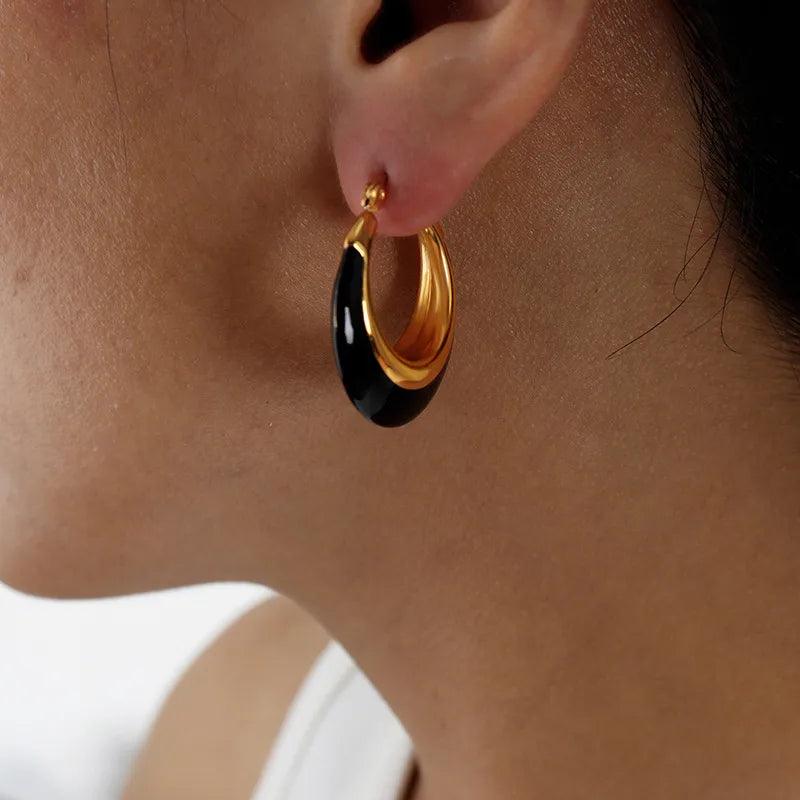 Σκουλαρίκια κρίκοι Titanium Steel 18K Gold Plated - Lilah jewellery boutique