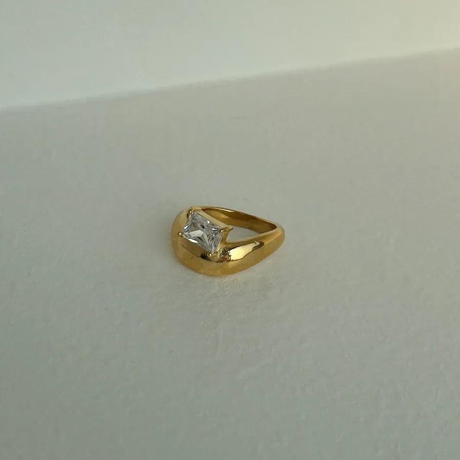 retro geometric titanium steel inlay zircon rings - Lilah jewellery boutique