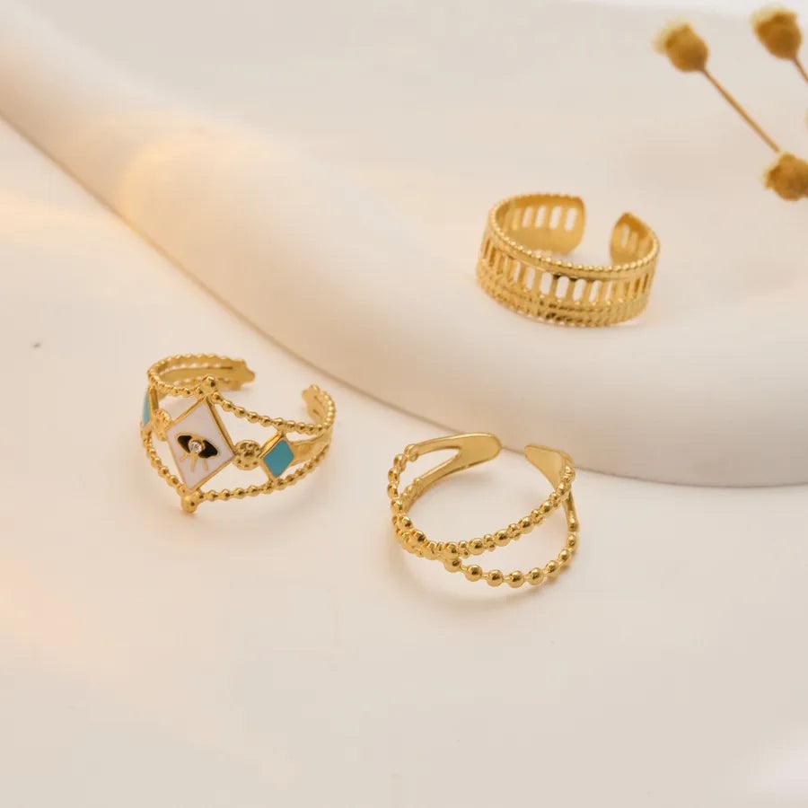 Wholesale Jewelry Fashion Geometric Stainless Steel Artificial Gemstones 18K Gold Plated Plating Rings - Lilah jewellery boutique