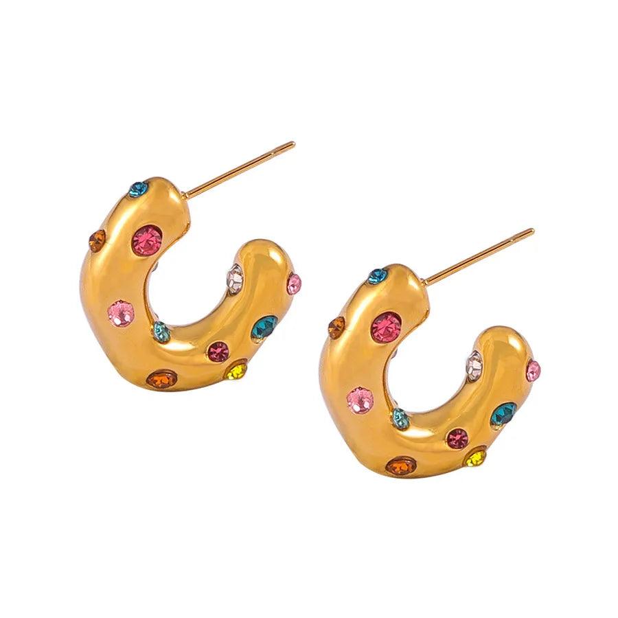 Κρίκοι με στρας 304 Stainless Steel 18K Gold Plated Earrings - Lilah jewellery boutique