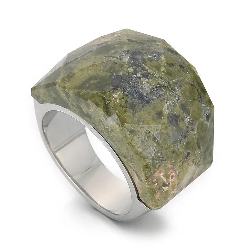 fashion round stainless steel plating inlay natural stone rings 1 piece - Lilah jewellery boutique