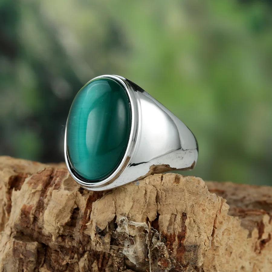 Wholesale Jewelry IG Style Retro Oval 316L Stainless Steel Gem Inlay Rings - Lilah jewellery boutique