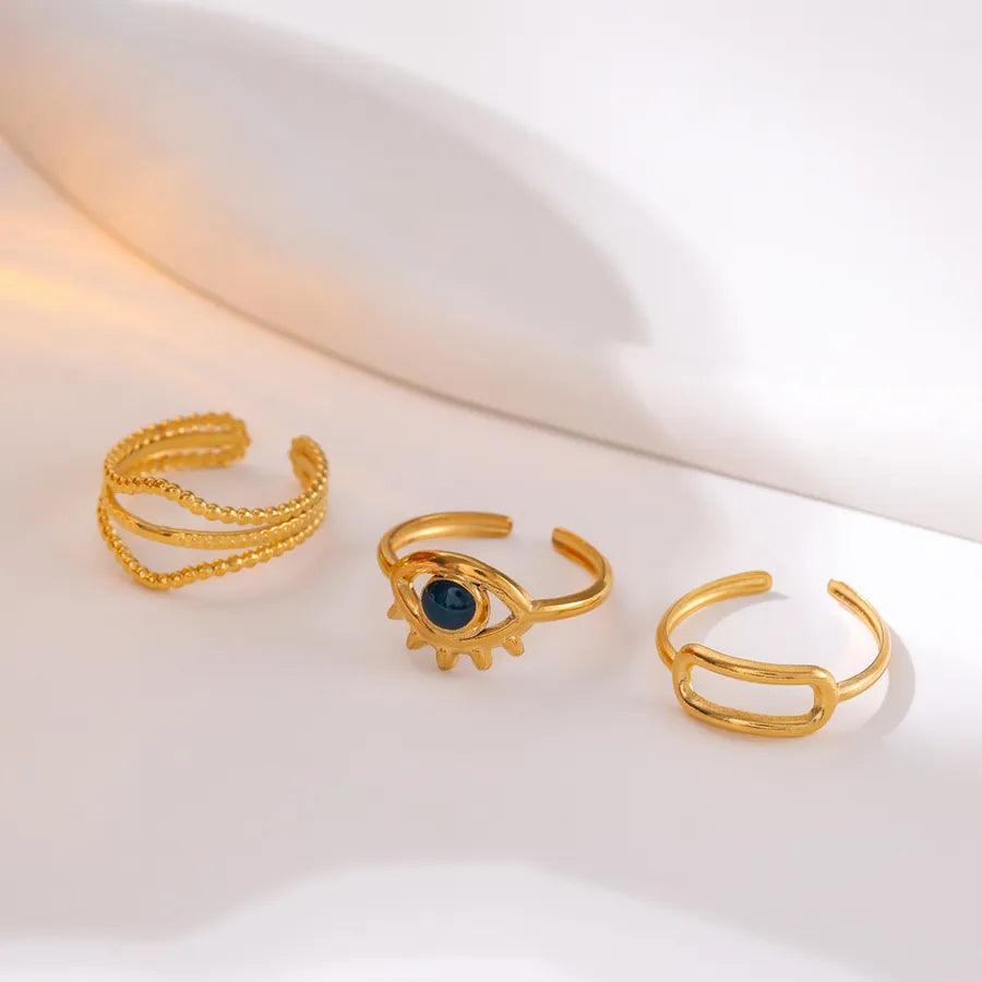 Wholesale Jewelry Fashion Geometric Stainless Steel Artificial Gemstones 18K Gold Plated Plating Rings - Lilah jewellery boutique