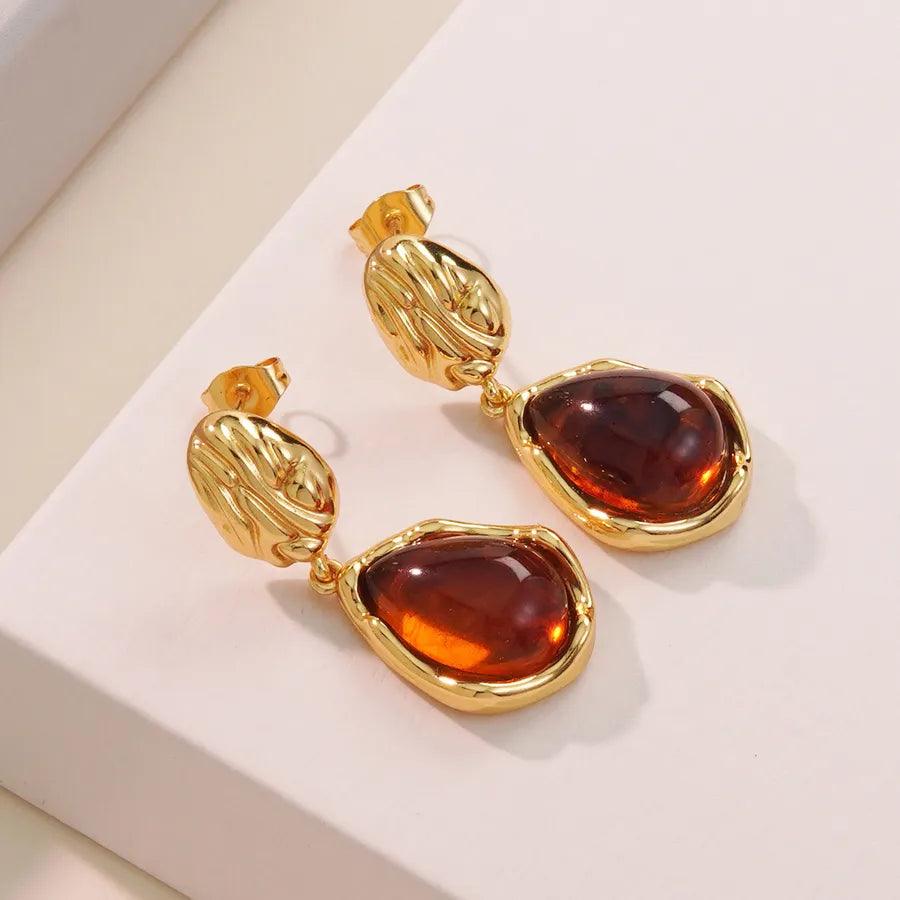 1 Pair Vintage Style Classic Style Streetwear Geometric Inlay 304 Stainless Steel Resin Imitation Gold Drop Earrings - Lilah jewellery boutique