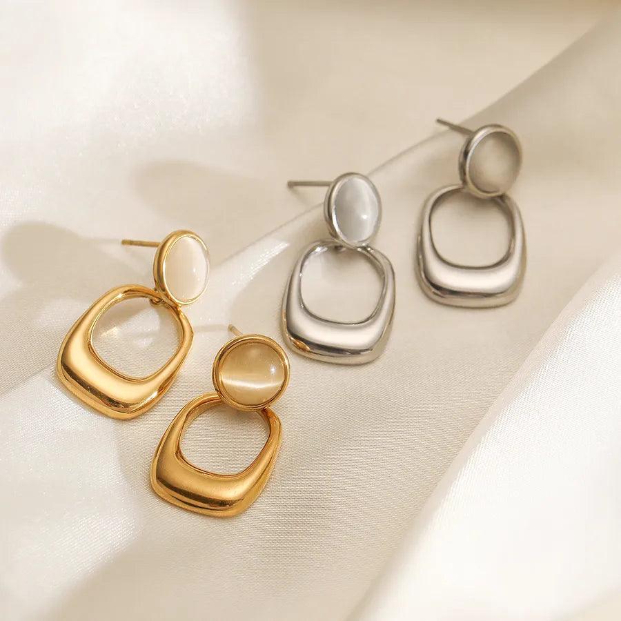 1 Pair Simple Style Commute Geometric Plating Inlay 304 Stainless Steel Opal Drop Earrings - Lilah jewellery boutique