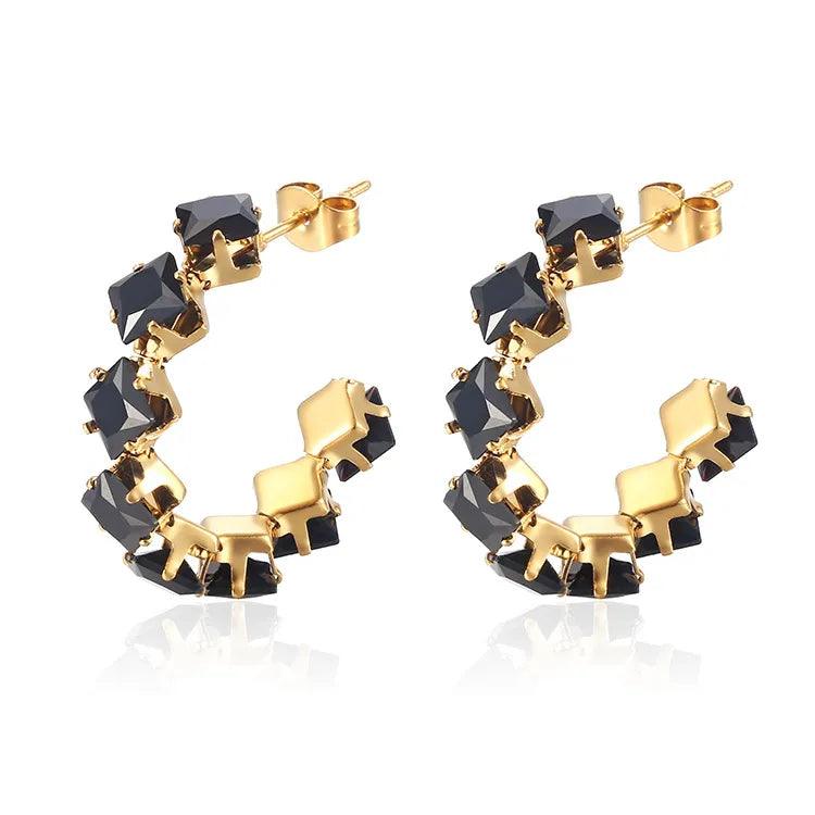 Κρίκοι με στρας 201 Stainless Steel Zircon 18K Gold Plated Earrings - Lilah jewellery boutique
