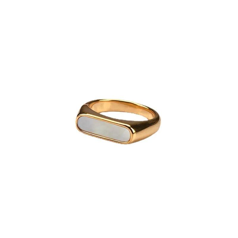 simple style geometric titanium steel inlay shell rings - Lilah jewellery boutique