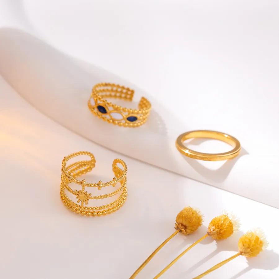 Wholesale Jewelry Fashion Geometric Stainless Steel Artificial Gemstones 18K Gold Plated Plating Rings - Lilah jewellery boutique