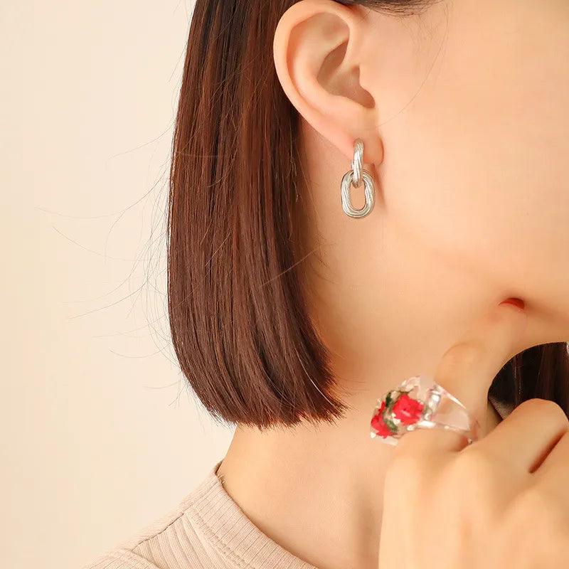 Κρικάκια δίχρωμα Titanium Steel 18K Gold Plated Earrings - Lilah jewellery boutique