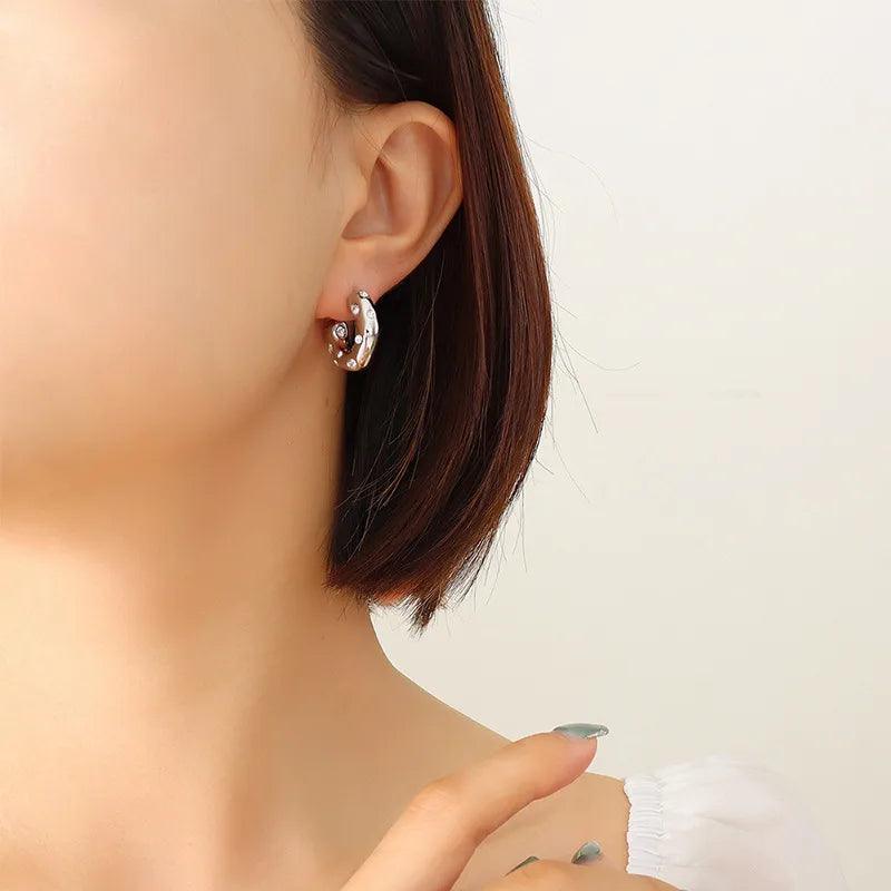 Κρίκοι με στρας 304 Stainless Steel 18K Gold Plated Earrings - Lilah jewellery boutique