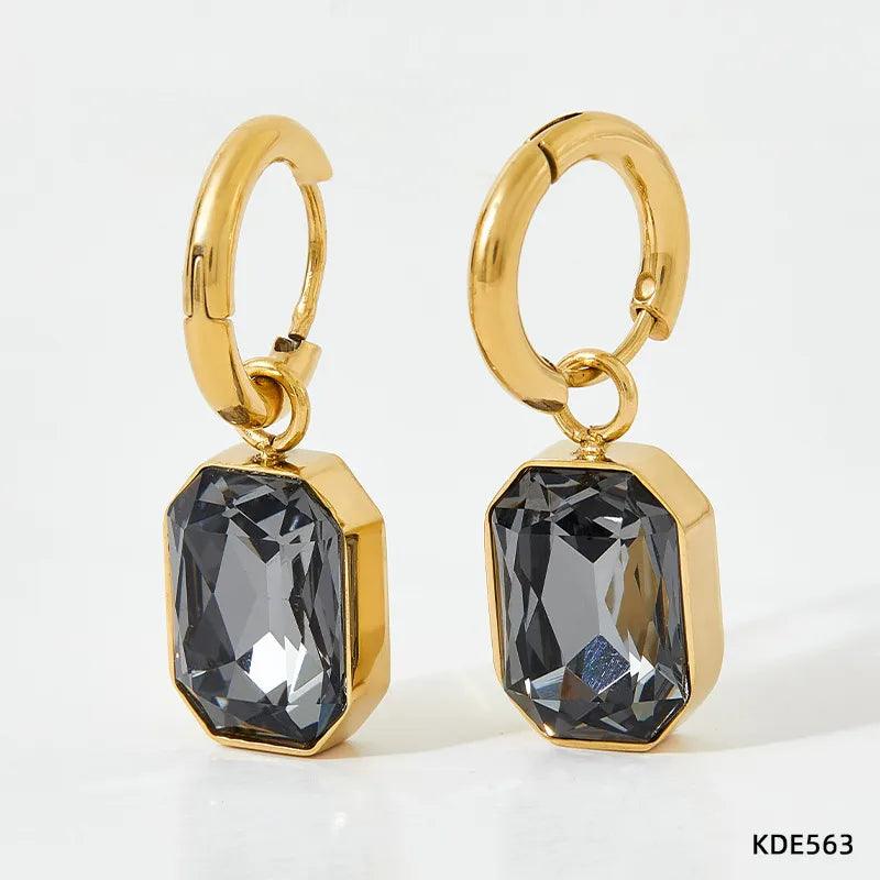Σκουλαρίκια κρίκοι με στρας stainless steel glass drop earrings - Lilah jewellery boutique