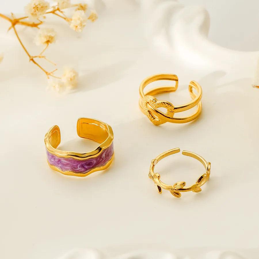 Wholesale Jewelry Fashion Geometric Stainless Steel Artificial Gemstones 18K Gold Plated Plating Rings - Lilah jewellery boutique