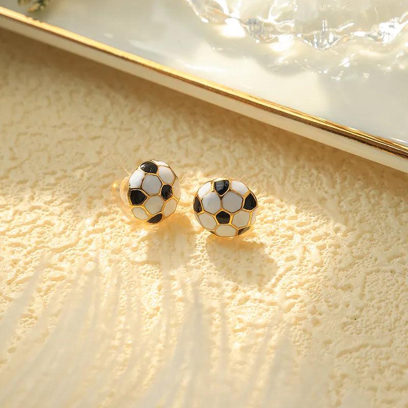 1 Pair Simple Style Sports Commute Basketball Football Enamel Plating 304 Stainless Steel 14K Gold Plated Ear Studs - Lilah jewellery boutique