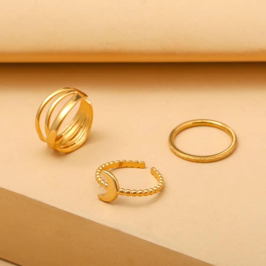 Wholesale Jewelry Fashion Geometric Stainless Steel Artificial Gemstones 18K Gold Plated Plating Rings - Lilah jewellery boutique