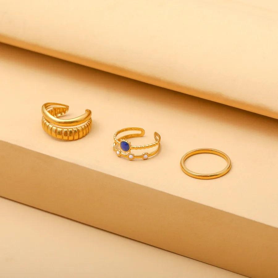 Wholesale Jewelry Fashion Geometric Stainless Steel Artificial Gemstones 18K Gold Plated Plating Rings - Lilah jewellery boutique