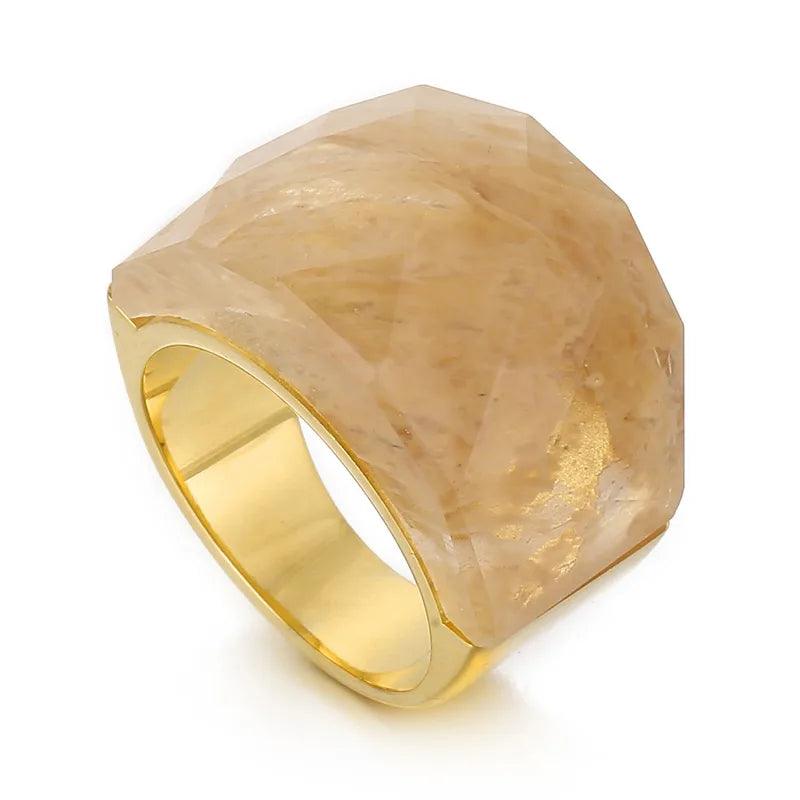 fashion round stainless steel plating inlay natural stone rings 1 piece - Lilah jewellery boutique