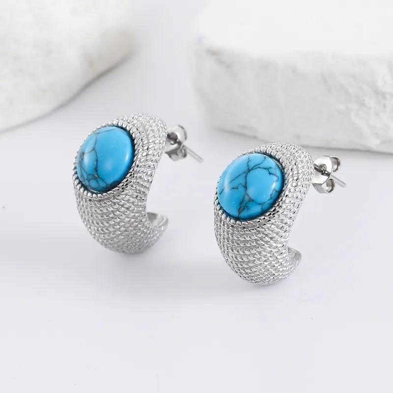 Σκουλαρίκια με πέτρα/πέρλα 304 Stainless Steel Turquoise Ear Studs - Lilah jewellery boutique