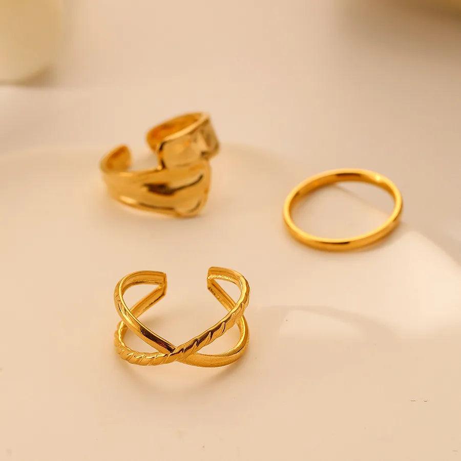 Wholesale Jewelry Fashion Geometric Stainless Steel Artificial Gemstones 18K Gold Plated Plating Rings - Lilah jewellery boutique