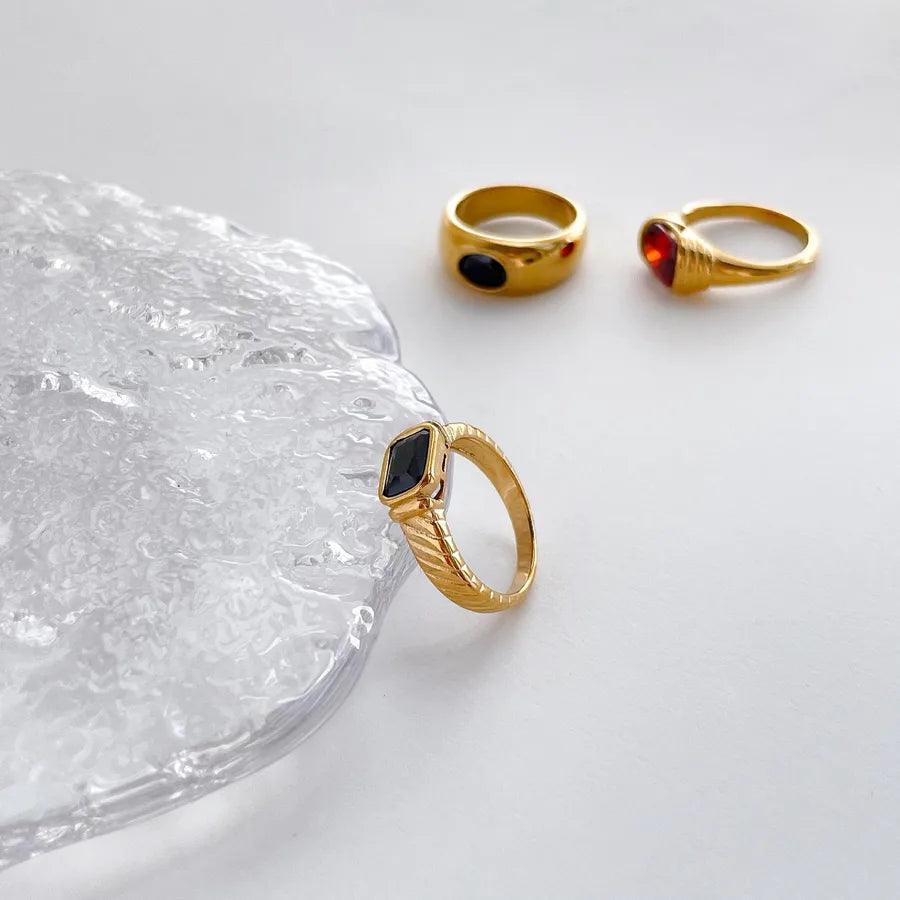 retro square titanium steel inlay rhinestones rings - Lilah jewellery boutique