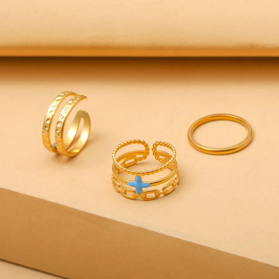 Wholesale Jewelry Fashion Geometric Stainless Steel Artificial Gemstones 18K Gold Plated Plating Rings - Lilah jewellery boutique