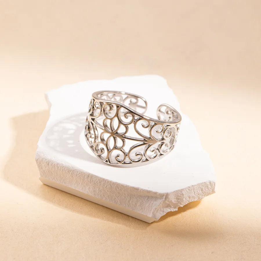Wholesale Jewelry Simple Style Leaves Solid Color Butterfly Titanium Steel Open Rings - Lilah jewellery boutique