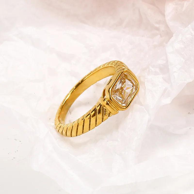 simple style square titanium steel inlay zircon rings - Lilah jewellery boutique