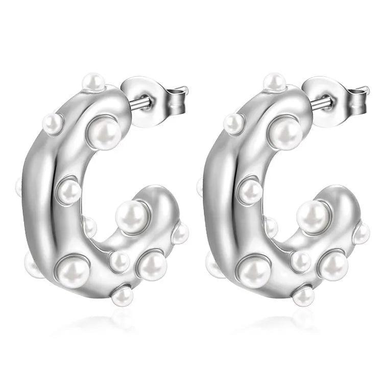 1 Pair Fashion C Shape Plating Inlay 304 Stainless Steel Zircon 18K Gold Plated Ear Studs - Lilah jewellery boutique
