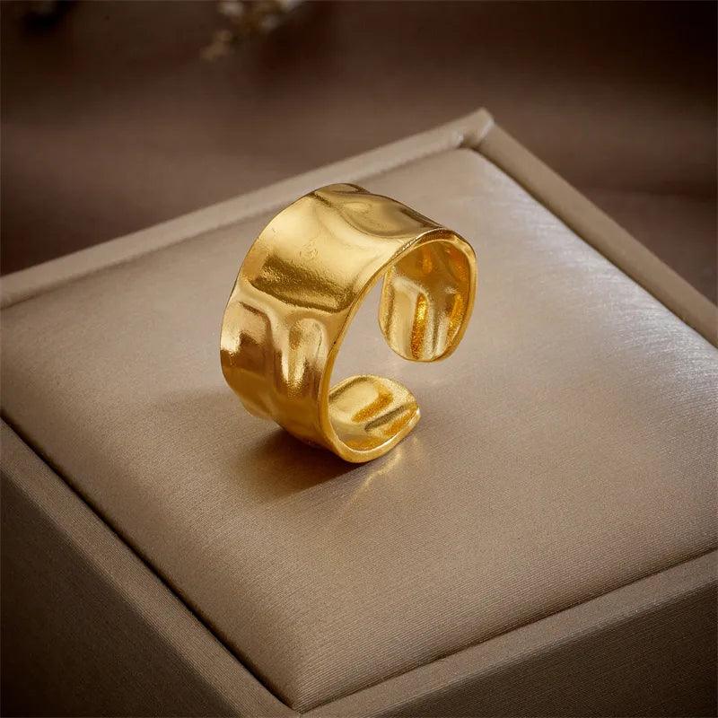 Wholesale Jewelry Simple Style Irregular Titanium Steel No Inlaid 18K Gold Plated Gold Plated Open Ring - Lilah jewellery boutique