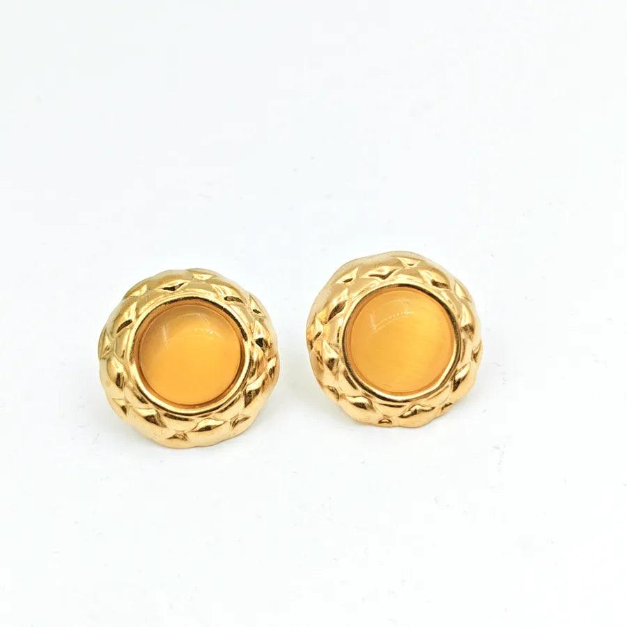 Σκουλαρίκια με πέτρες Round Inlay 304 Stainless Steel Artificial Gemstones Natural Stone Ear Studs - Lilah jewellery boutique