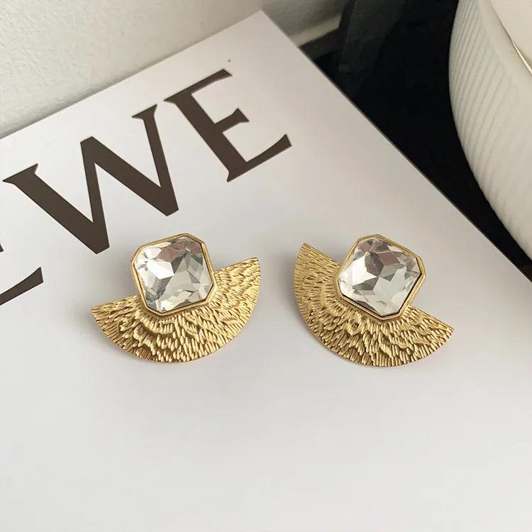 1 pair modern style geometric plating inlay titanium steel artificial gemstones ear studs - Lilah jewellery boutique