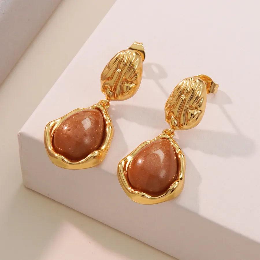 1 Pair Vintage Style Classic Style Streetwear Geometric Inlay 304 Stainless Steel Resin Imitation Gold Drop Earrings - Lilah jewellery boutique