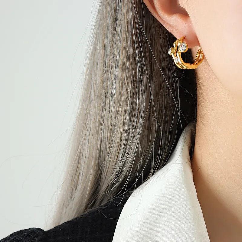 1 Pair Simple Style Solid Color Inlay 304 Stainless Steel 18K Gold Plated Earrings - Lilah jewellery boutique