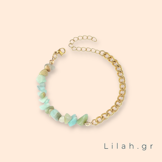 Βραχιόλι με πέτρες και αλυσίδα LH1027 πράσινο-λευκό