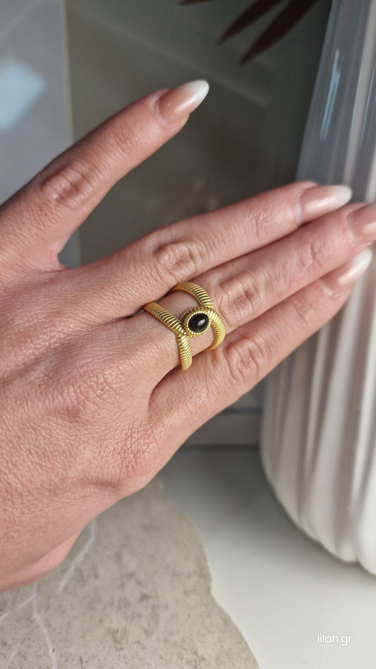 Δαχτυλίδι ανοξείδωτο ατσάλι με μαύρη πέτρα #152