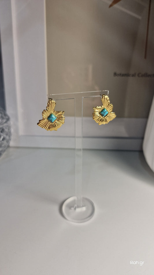 Σκουλαρίκια ανοξείδωτο ατσάλι με τιρκουάζ πέτρα #151