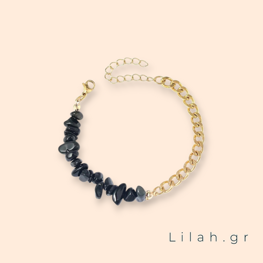 Βραχιόλι με πέτρες και αλυσίδα LH1031 μαύρο